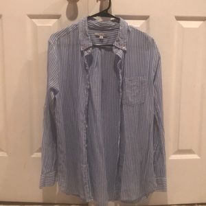 Blue and white striped button up shirt